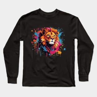 Vibrant Lion Splash Tee: A Regal Burst of Color Long Sleeve T-Shirt